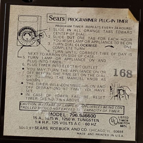 Vintage Sears Programmer Plug In Timer 796.666600 15A 1250W 125V Lights Holiday. - Picture 7 of 14